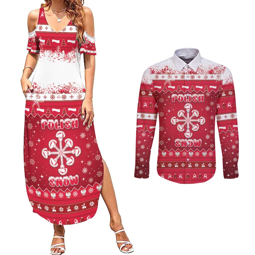 Poland Christmas Couples Matching Summer Maxi Dress and Long Sleeve Button Shirt Pierogi Polish Snow - Wonder Print Shop