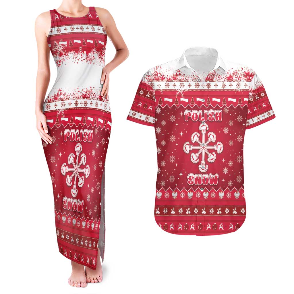 Poland Christmas Couples Matching Tank Maxi Dress and Hawaiian Shirt Pierogi Polish Snow - Wonder Print Shop
