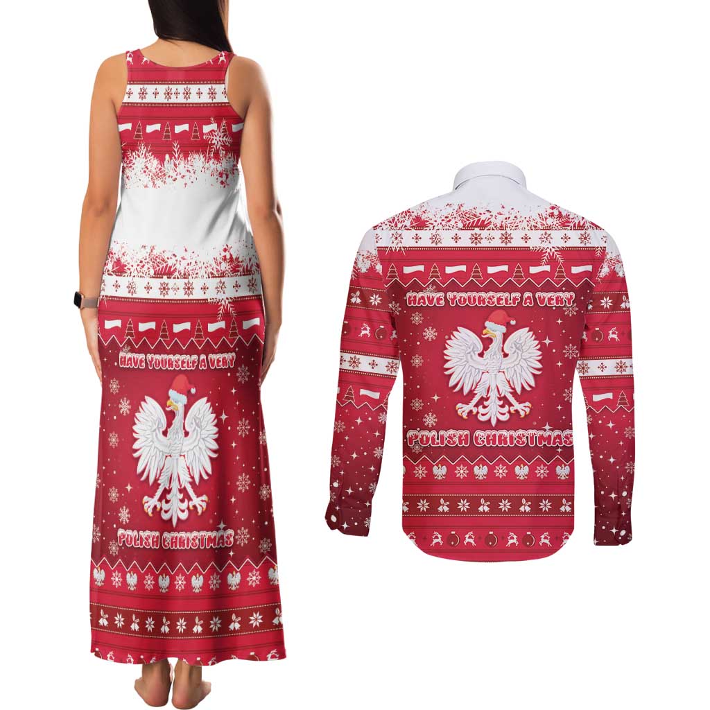 Poland Christmas Couples Matching Tank Maxi Dress and Long Sleeve Button Shirt Pierogi Polish Snow - Wonder Print Shop