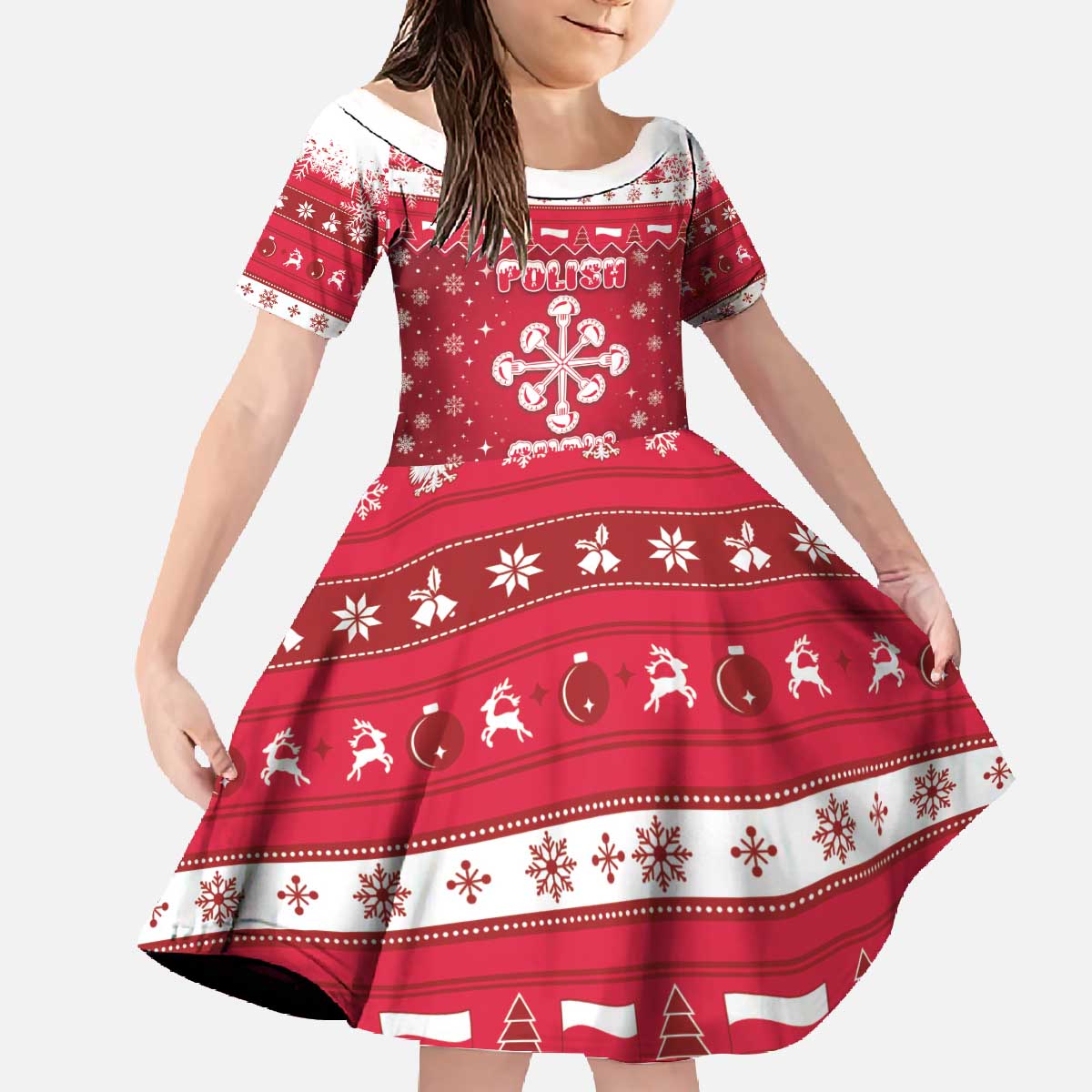 Poland Christmas Family Matching Off The Shoulder Long Sleeve Dress and Hawaiian Shirt Pierogi Polish Snow - Wonder Print Shop