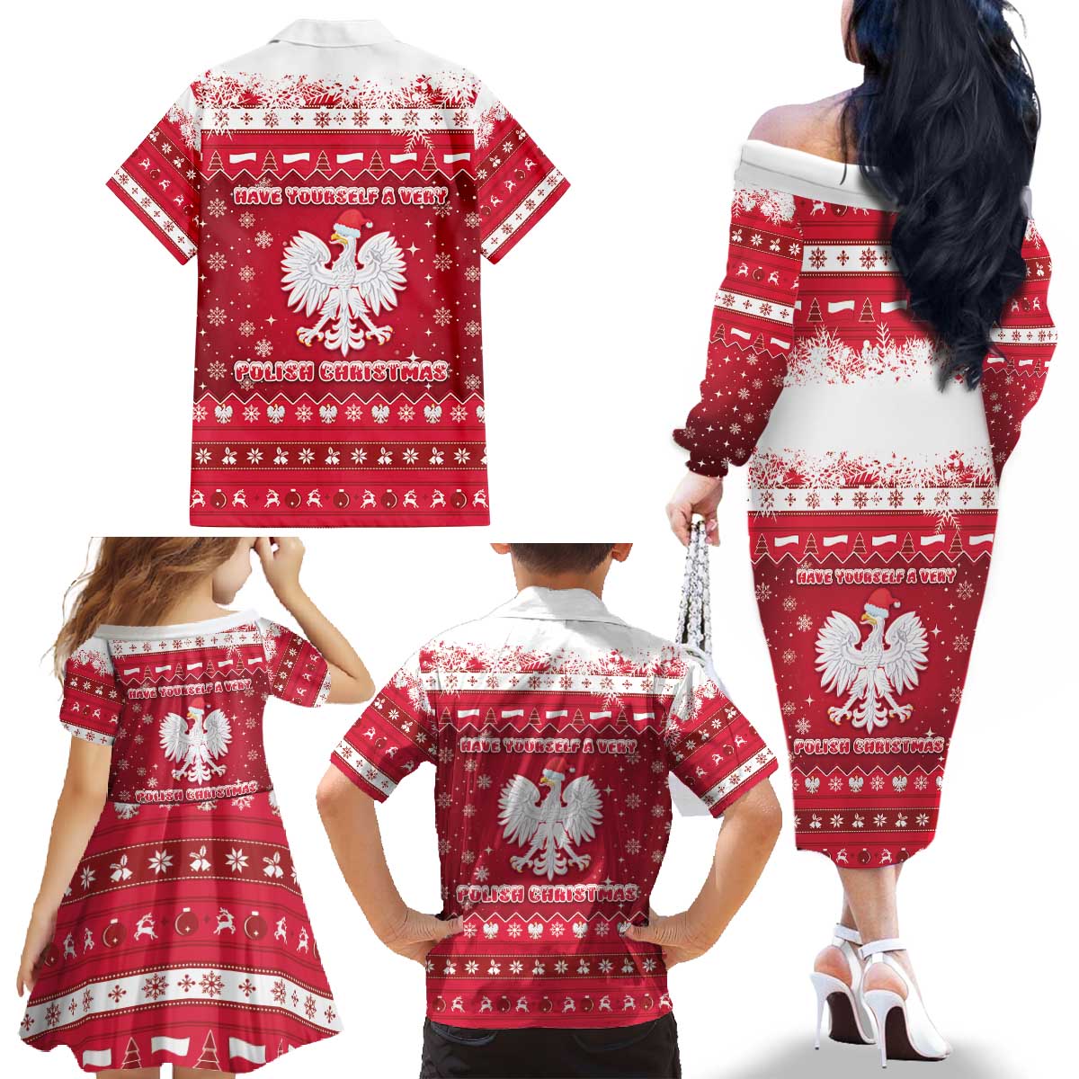 Poland Christmas Family Matching Off The Shoulder Long Sleeve Dress and Hawaiian Shirt Pierogi Polish Snow - Wonder Print Shop