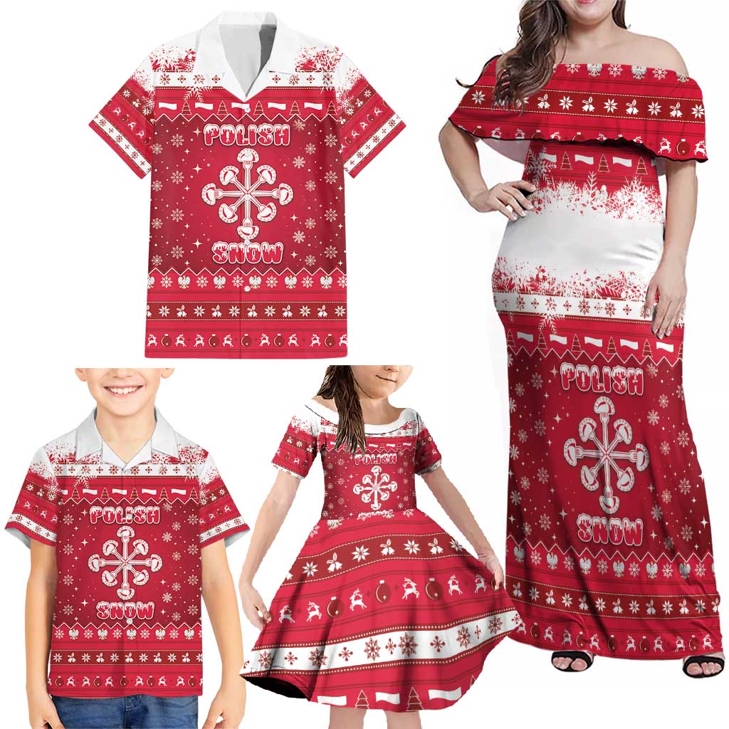 Poland Christmas Family Matching Off Shoulder Maxi Dress and Hawaiian Shirt Pierogi Polish Snow - Wonder Print Shop