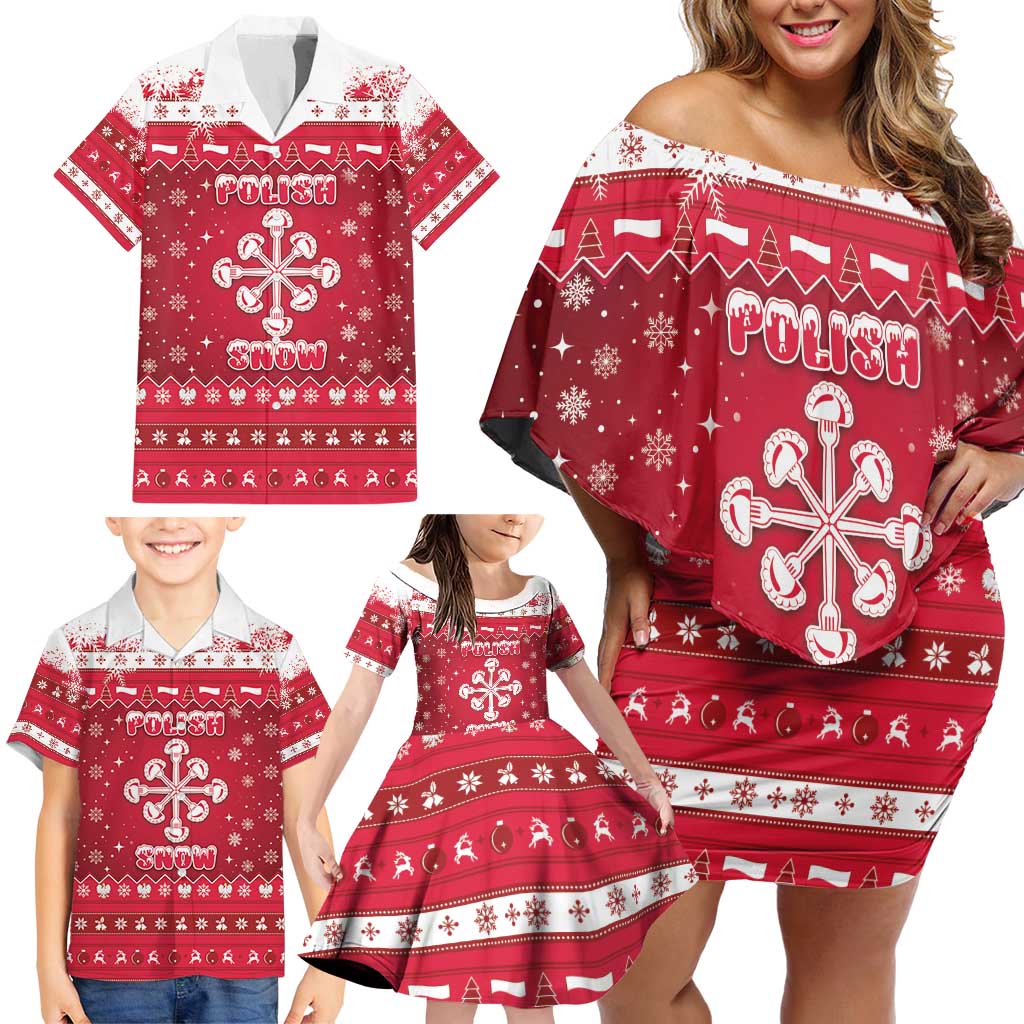 Poland Christmas Family Matching Off Shoulder Short Dress and Hawaiian Shirt Pierogi Polish Snow - Wonder Print Shop