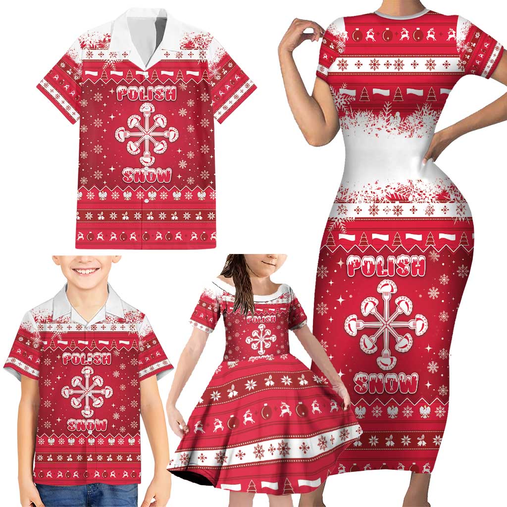 Poland Christmas Family Matching Short Sleeve Bodycon Dress and Hawaiian Shirt Pierogi Polish Snow - Wonder Print Shop