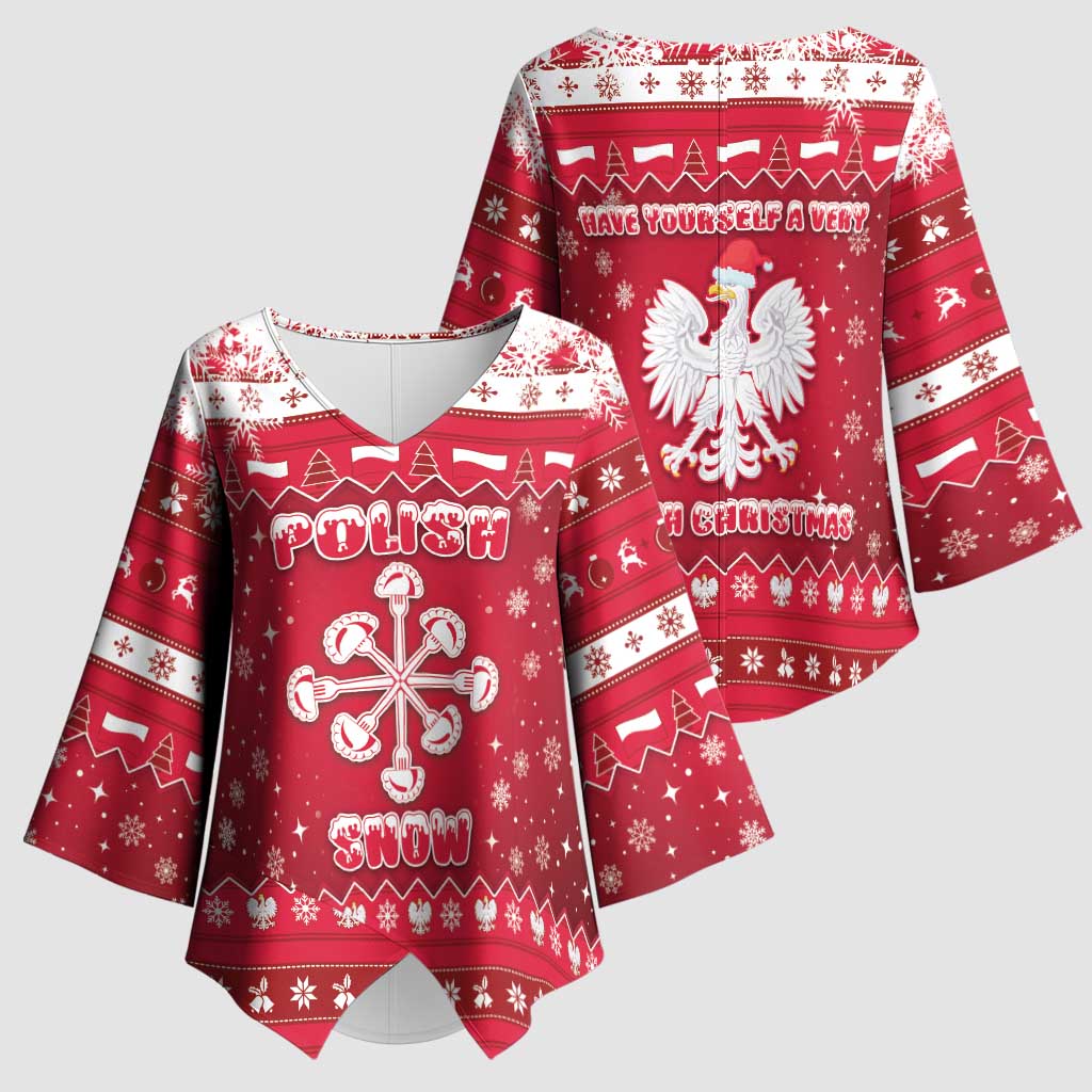 Poland Christmas Kimono Sleeve Blouse Pierogi Polish Snow - Wonder Print Shop