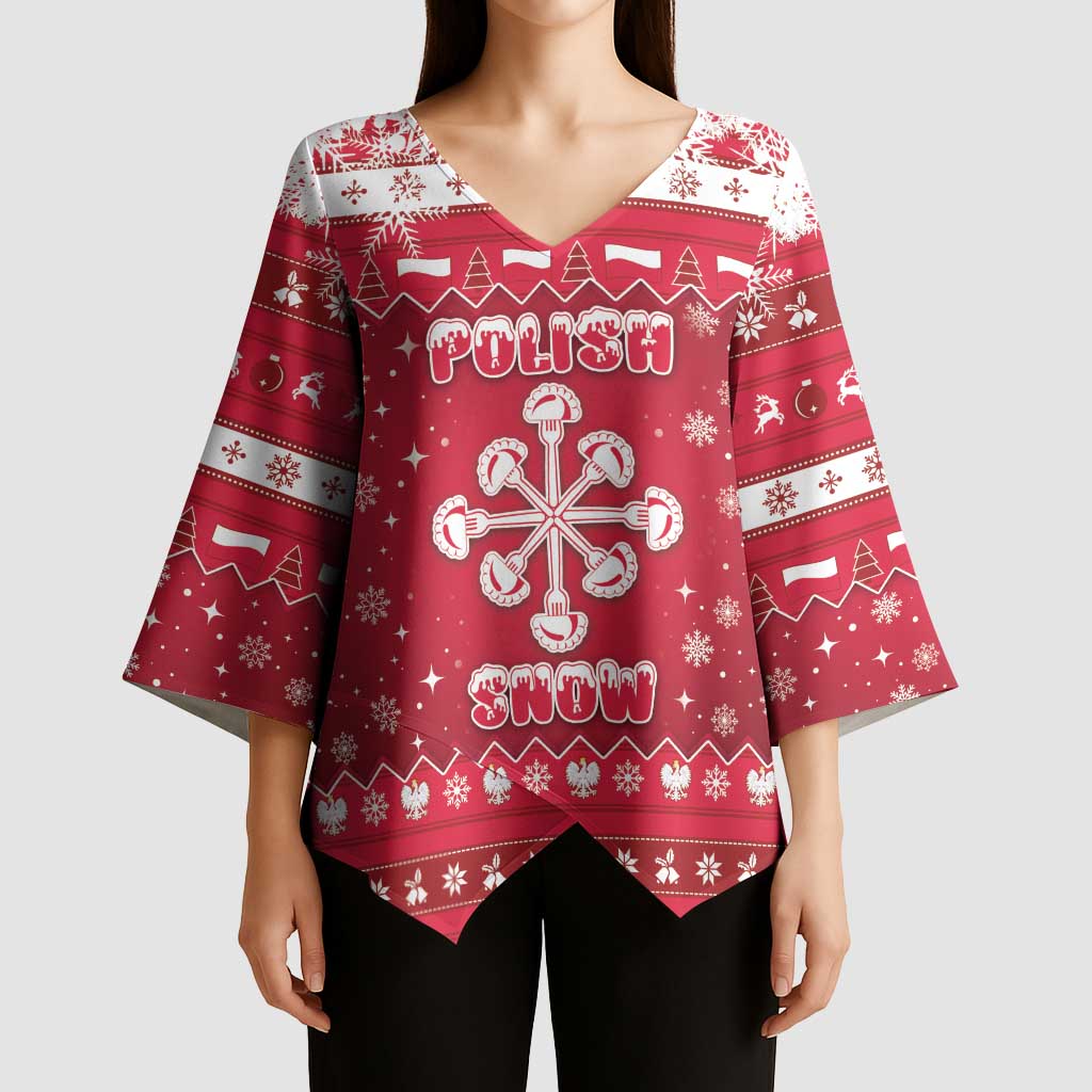 Poland Christmas Kimono Sleeve Blouse Pierogi Polish Snow - Wonder Print Shop