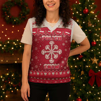 Poland Christmas Knitted V-Neck Vest Pierogi Polish Snow - Wonder Print Shop