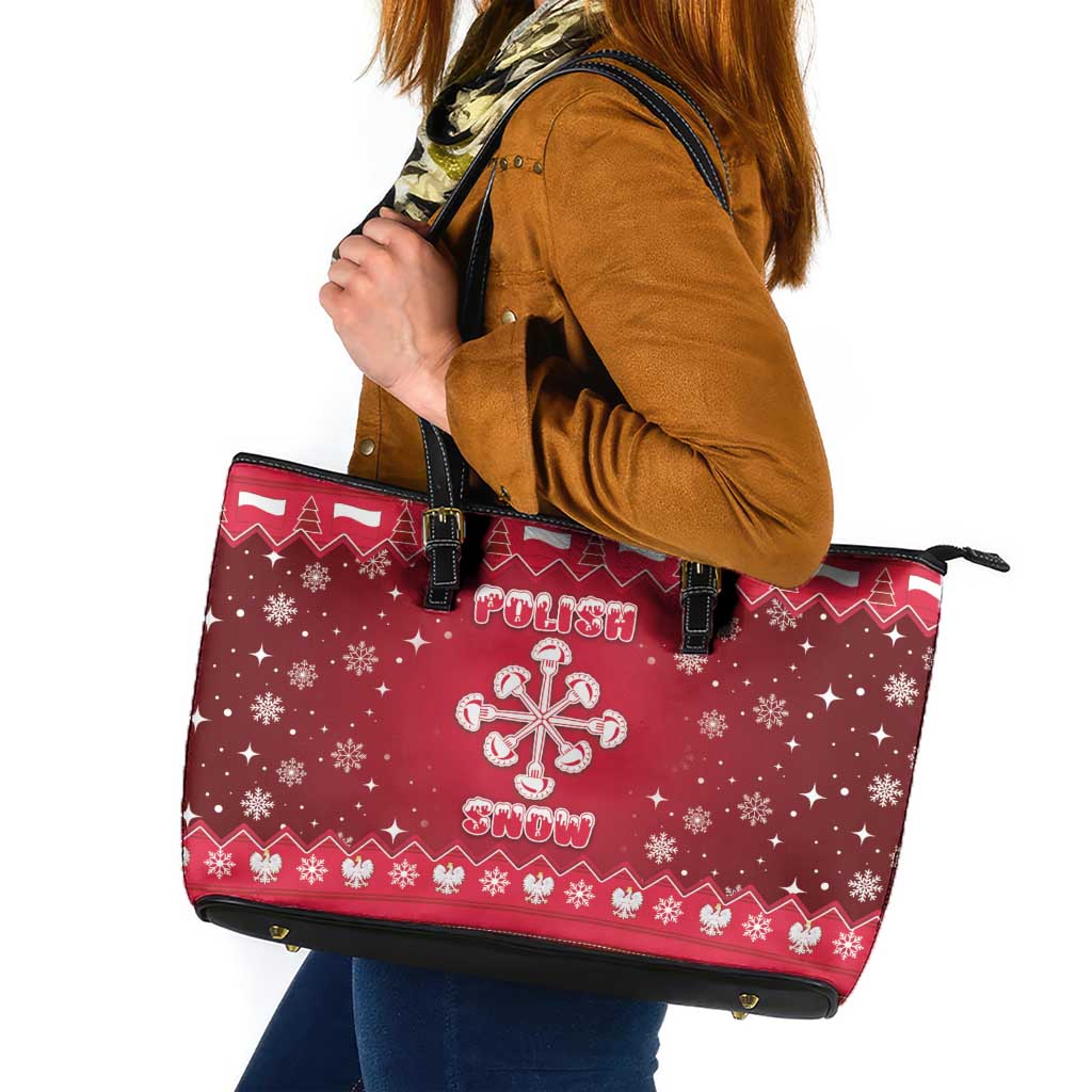 Poland Christmas Leather Tote Bag Pierogi Polish Snow - Wonder Print Shop