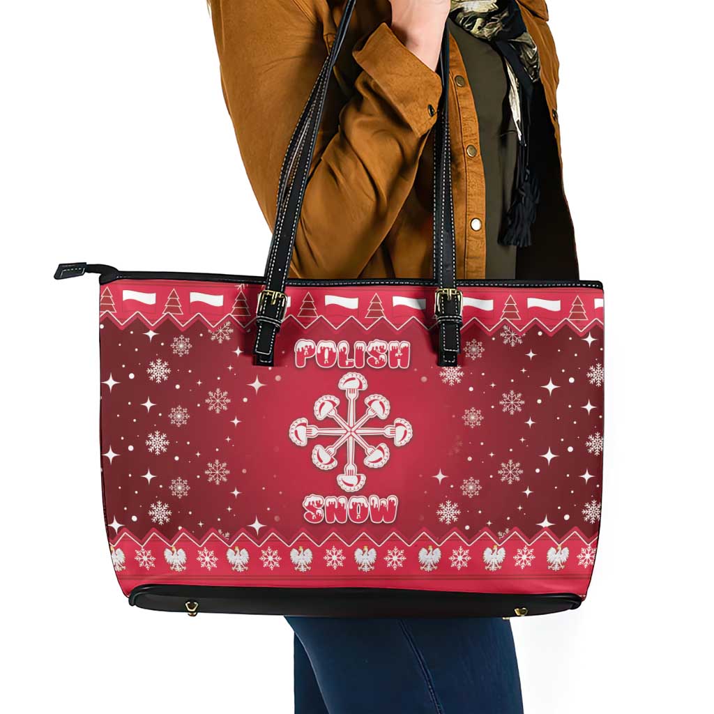 Poland Christmas Leather Tote Bag Pierogi Polish Snow - Wonder Print Shop