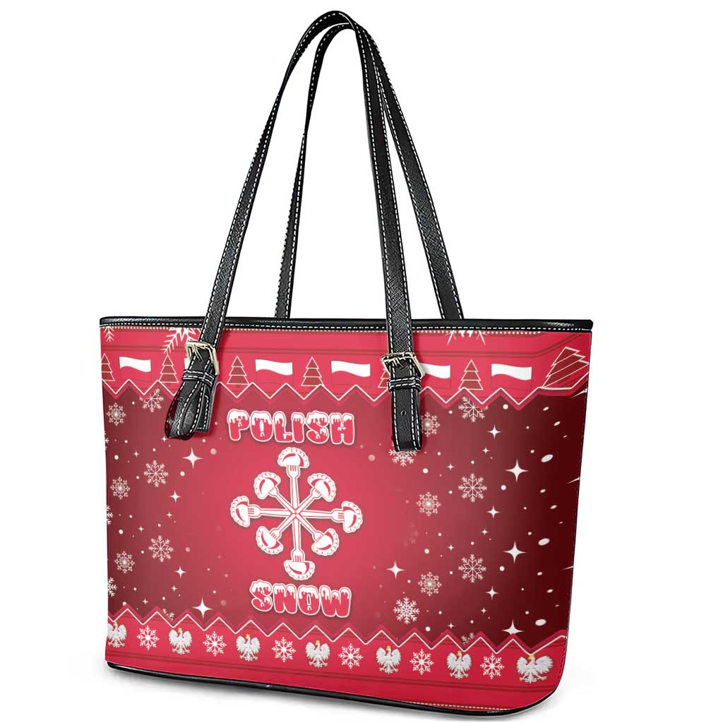 Poland Christmas Leather Tote Bag Pierogi Polish Snow - Wonder Print Shop