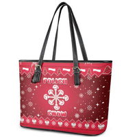 Poland Christmas Leather Tote Bag Pierogi Polish Snow - Wonder Print Shop