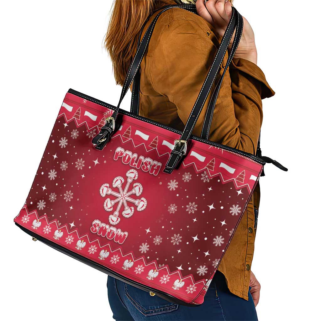 Poland Christmas Leather Tote Bag Pierogi Polish Snow - Wonder Print Shop