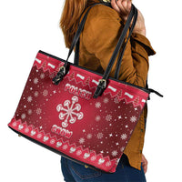 Poland Christmas Leather Tote Bag Pierogi Polish Snow - Wonder Print Shop