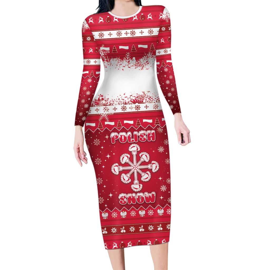 Poland Christmas Long Sleeve Bodycon Dress Pierogi Polish Snow - Wonder Print Shop