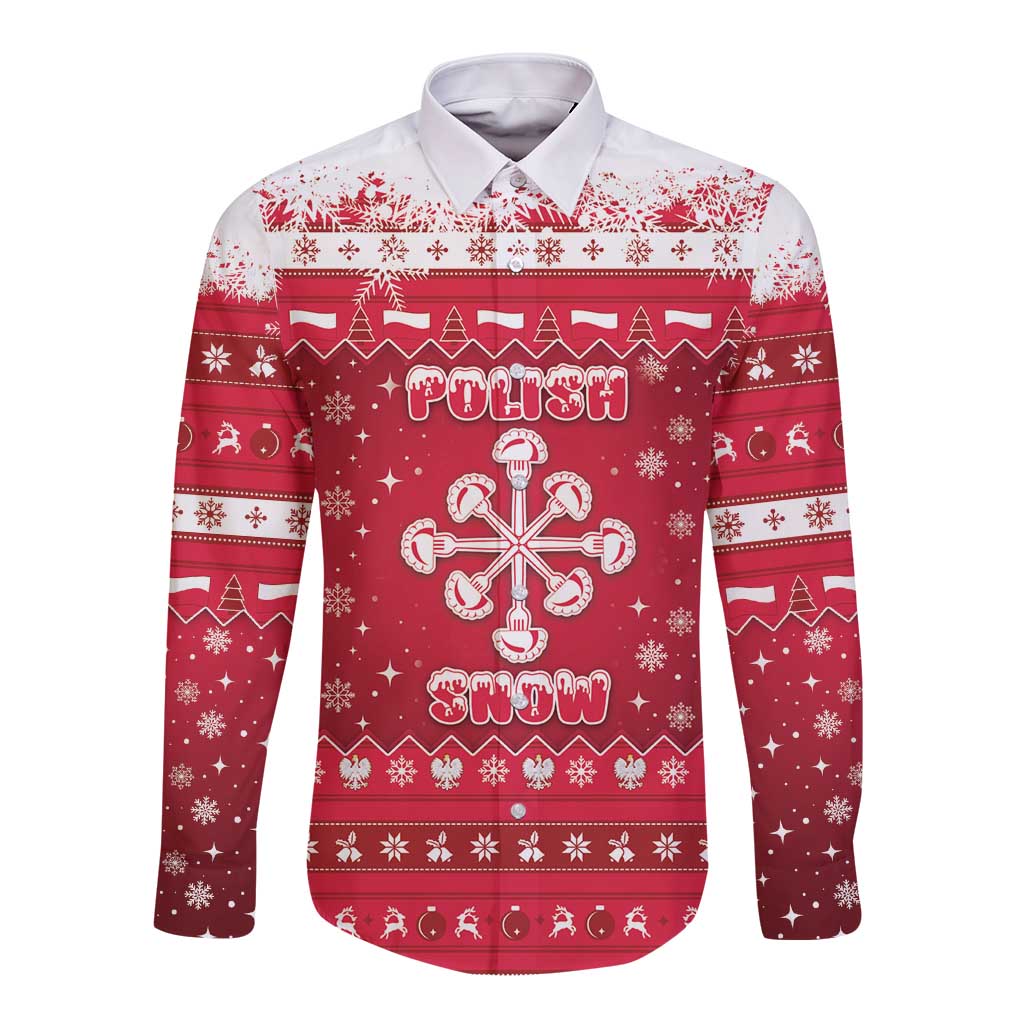 Poland Christmas Long Sleeve Button Shirt Pierogi Polish Snow - Wonder Print Shop