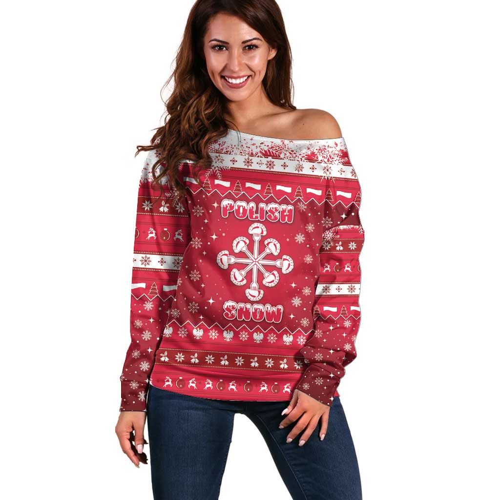 Poland Christmas Off Shoulder Sweater Pierogi Polish Snow - Wonder Print Shop