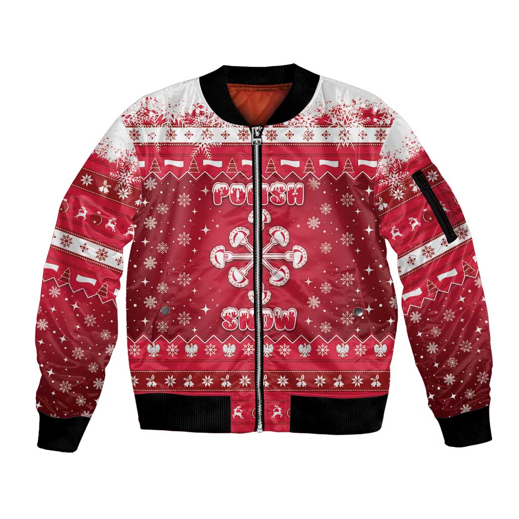 Poland Christmas Sleeve Zip Bomber Jacket Pierogi Polish Snow - Wonder Print Shop