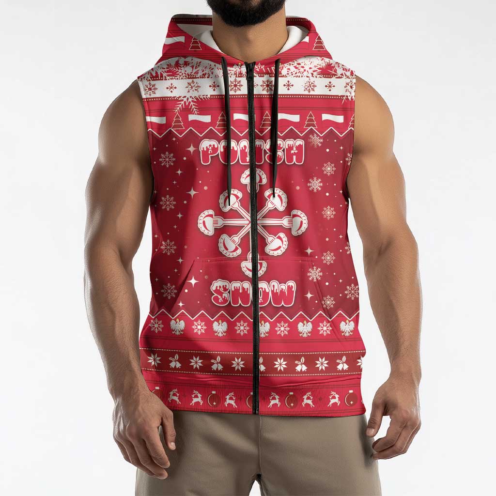 Poland Christmas Sleeveless Zip Hoodie Pierogi Polish Snow - Wonder Print Shop