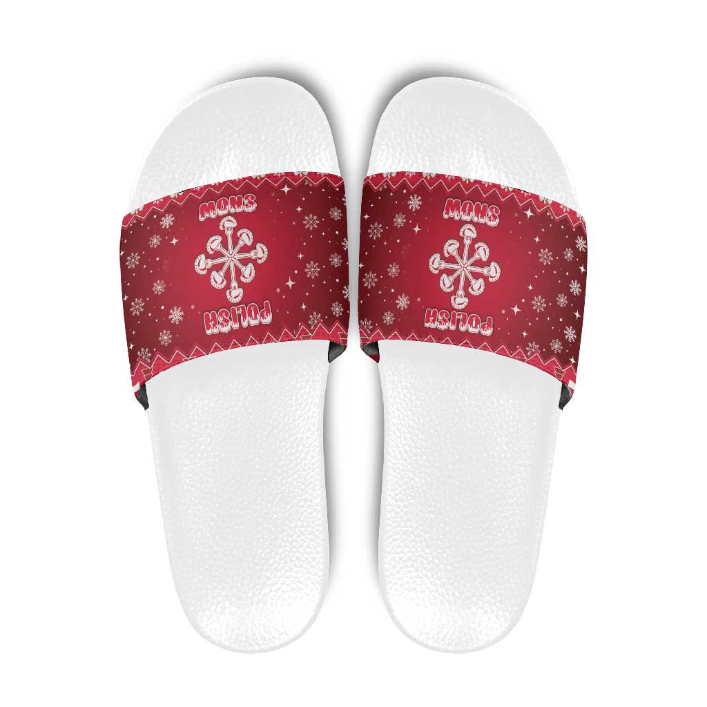 Poland Christmas Slide Sandals Pierogi Polish Snow - Wonder Print Shop