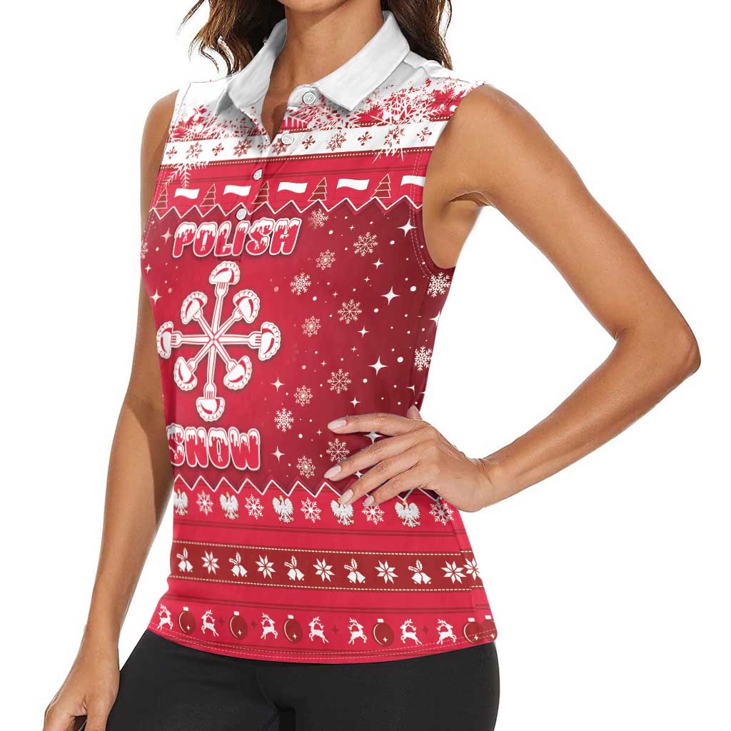 Poland Christmas Women Sleeveless Polo Shirt Pierogi Polish Snow - Wonder Print Shop