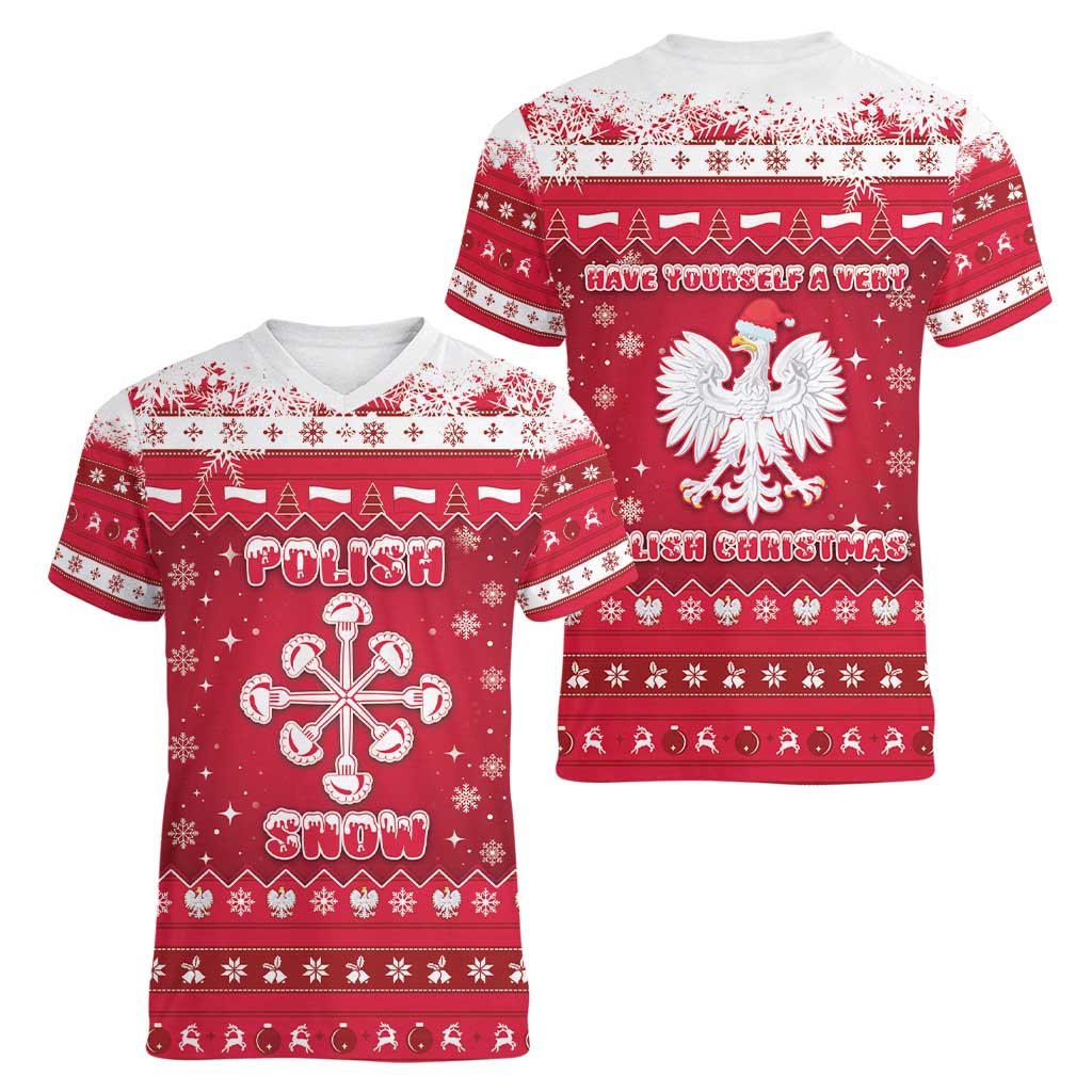 Poland Christmas Women V-Neck T-Shirt Pierogi Polish Snow - Wonder Print Shop