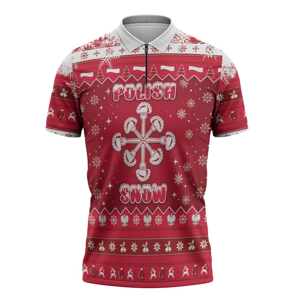 Poland Christmas Zipper Polo Shirt Pierogi Polish Snow - Wonder Print Shop