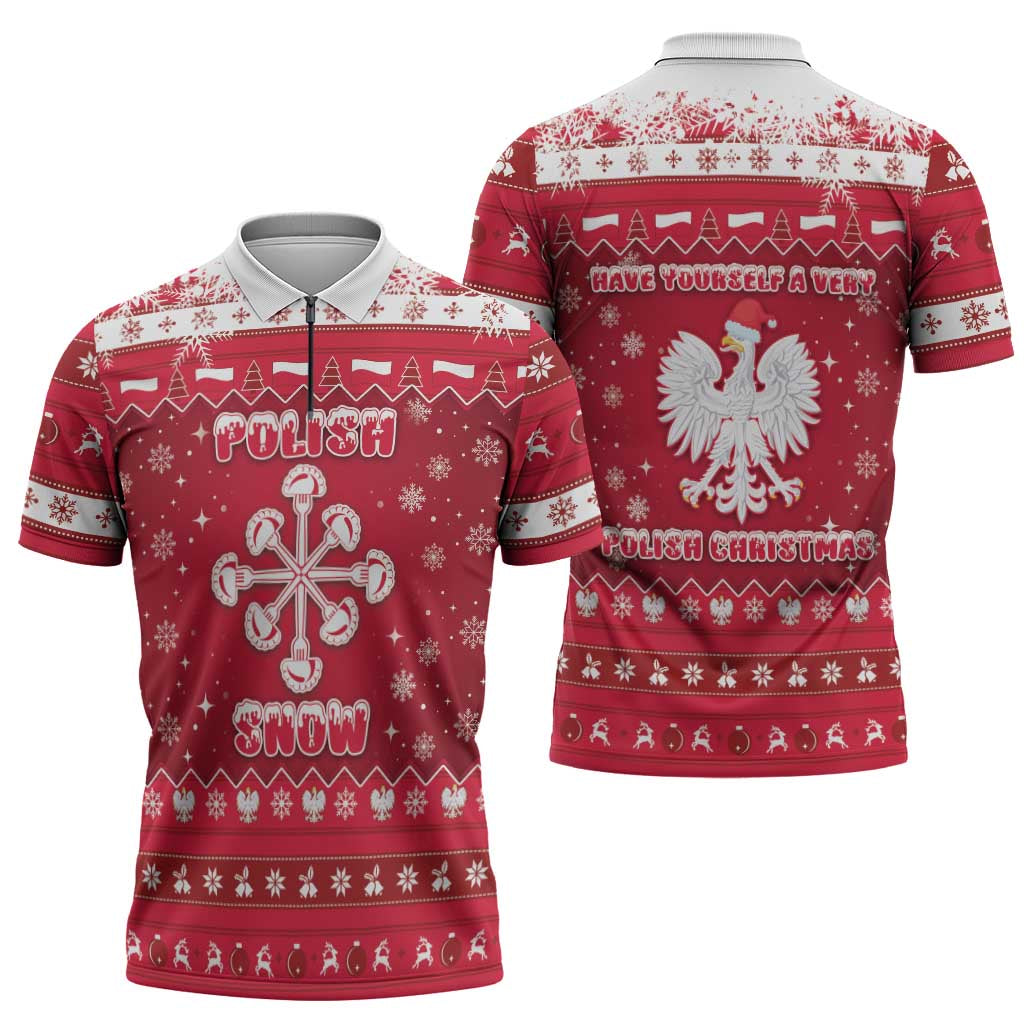 Poland Christmas Zipper Polo Shirt Pierogi Polish Snow - Wonder Print Shop