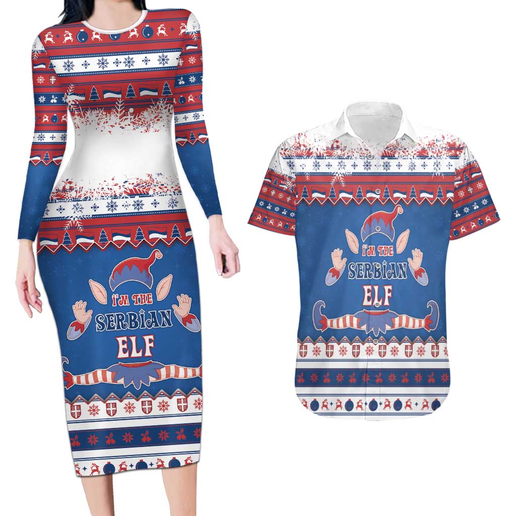Serbia Christmas Couples Matching Long Sleeve Bodycon Dress and Hawaiian Shirt I Am The Serbian Elf - Wonder Print Shop