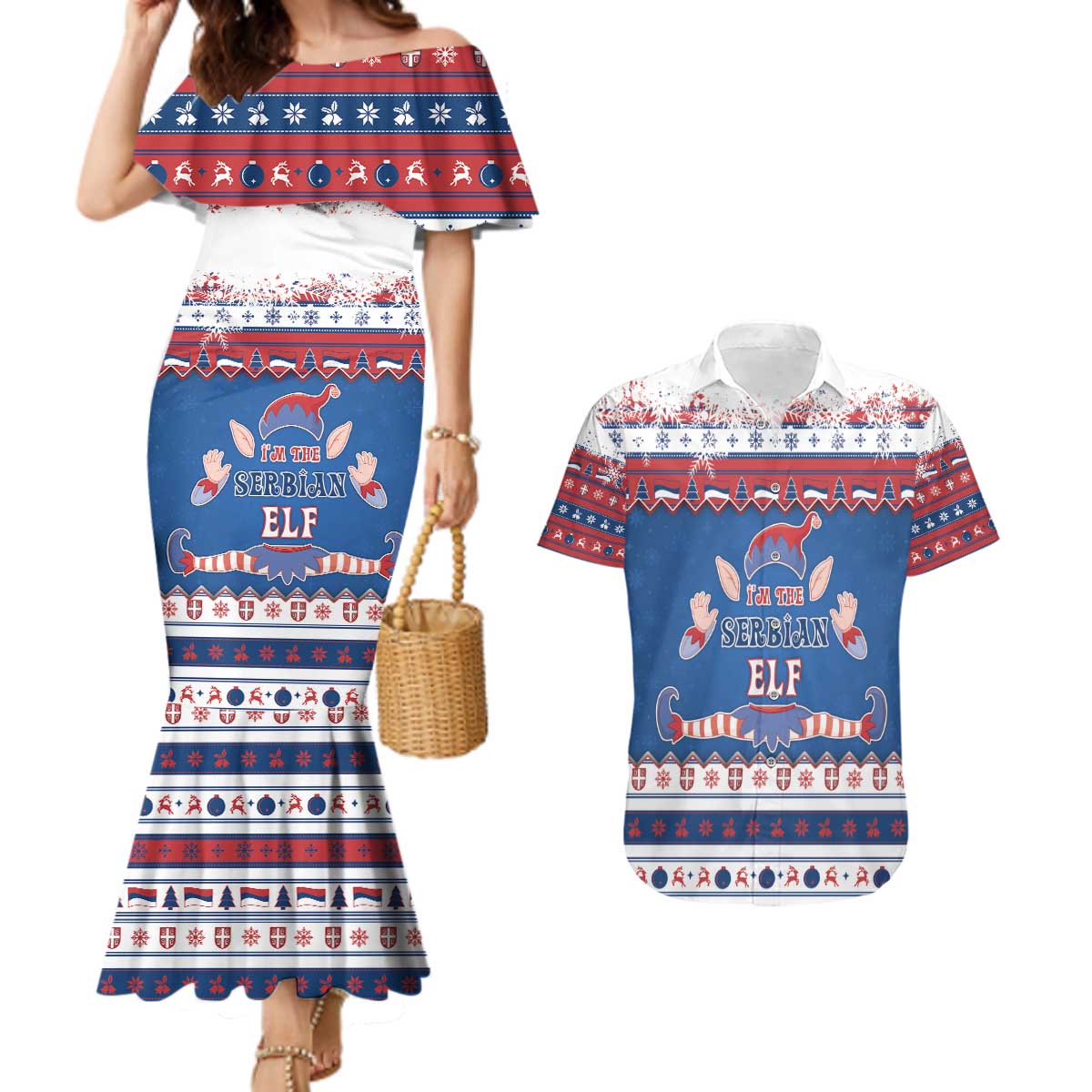 Serbia Christmas Couples Matching Mermaid Dress and Hawaiian Shirt I Am The Serbian Elf - Wonder Print Shop