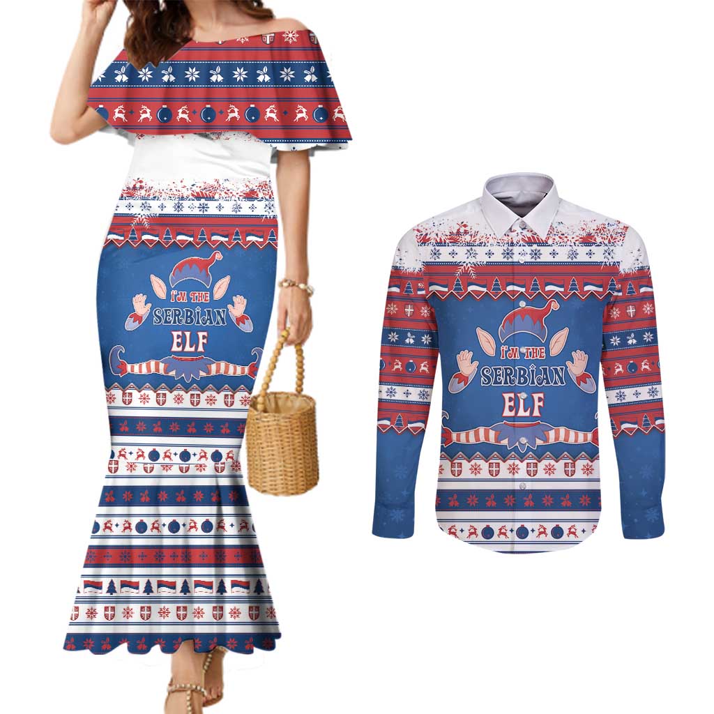 Serbia Christmas Couples Matching Mermaid Dress and Long Sleeve Button Shirt I Am The Serbian Elf - Wonder Print Shop