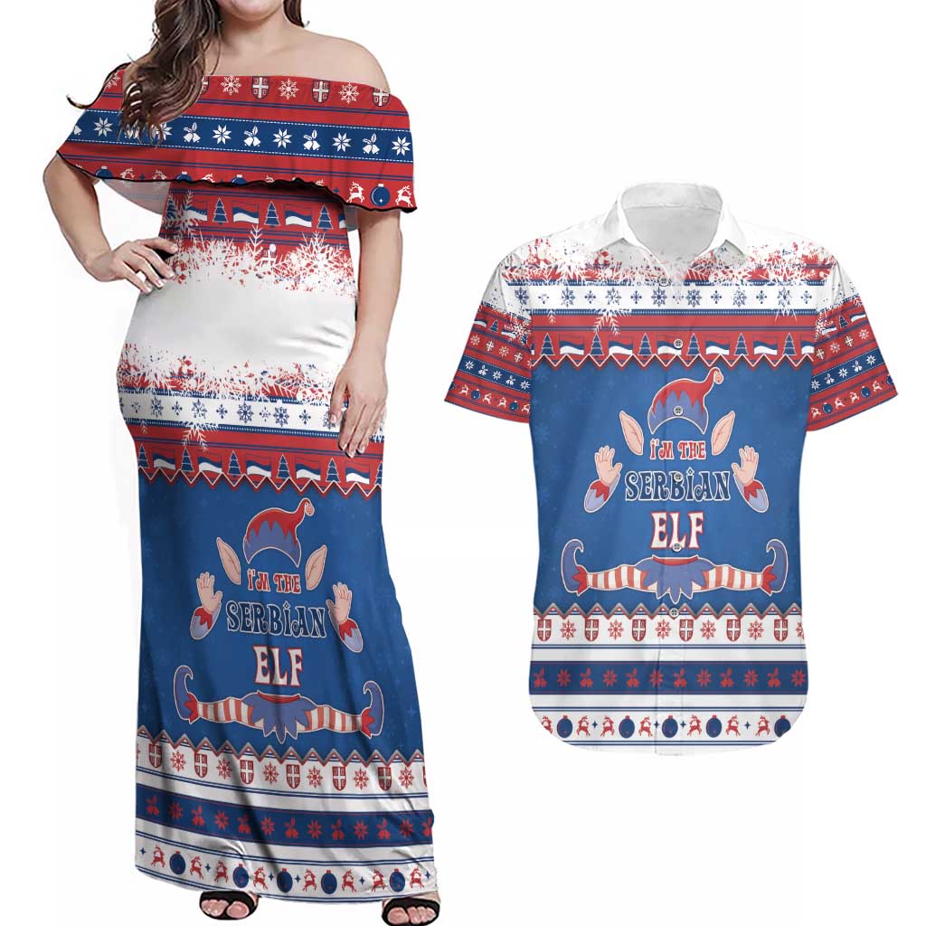 Serbia Christmas Couples Matching Off Shoulder Maxi Dress and Hawaiian Shirt I Am The Serbian Elf - Wonder Print Shop