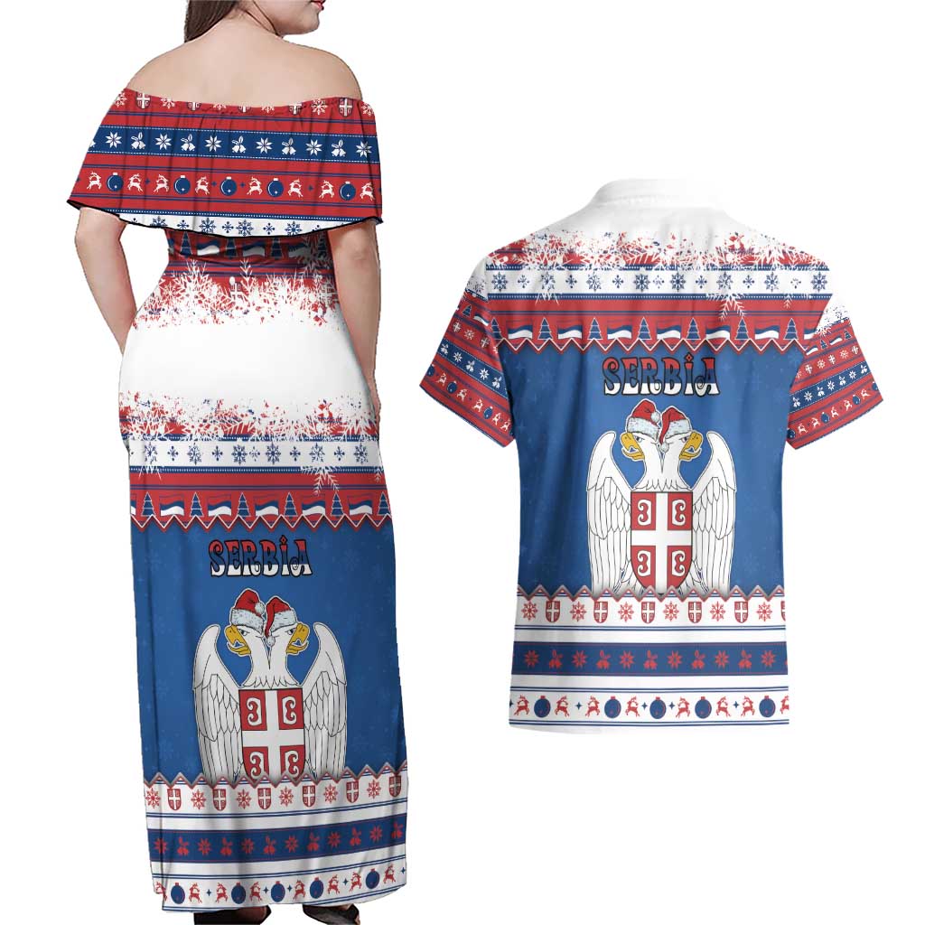 Serbia Christmas Couples Matching Off Shoulder Maxi Dress and Hawaiian Shirt I Am The Serbian Elf - Wonder Print Shop