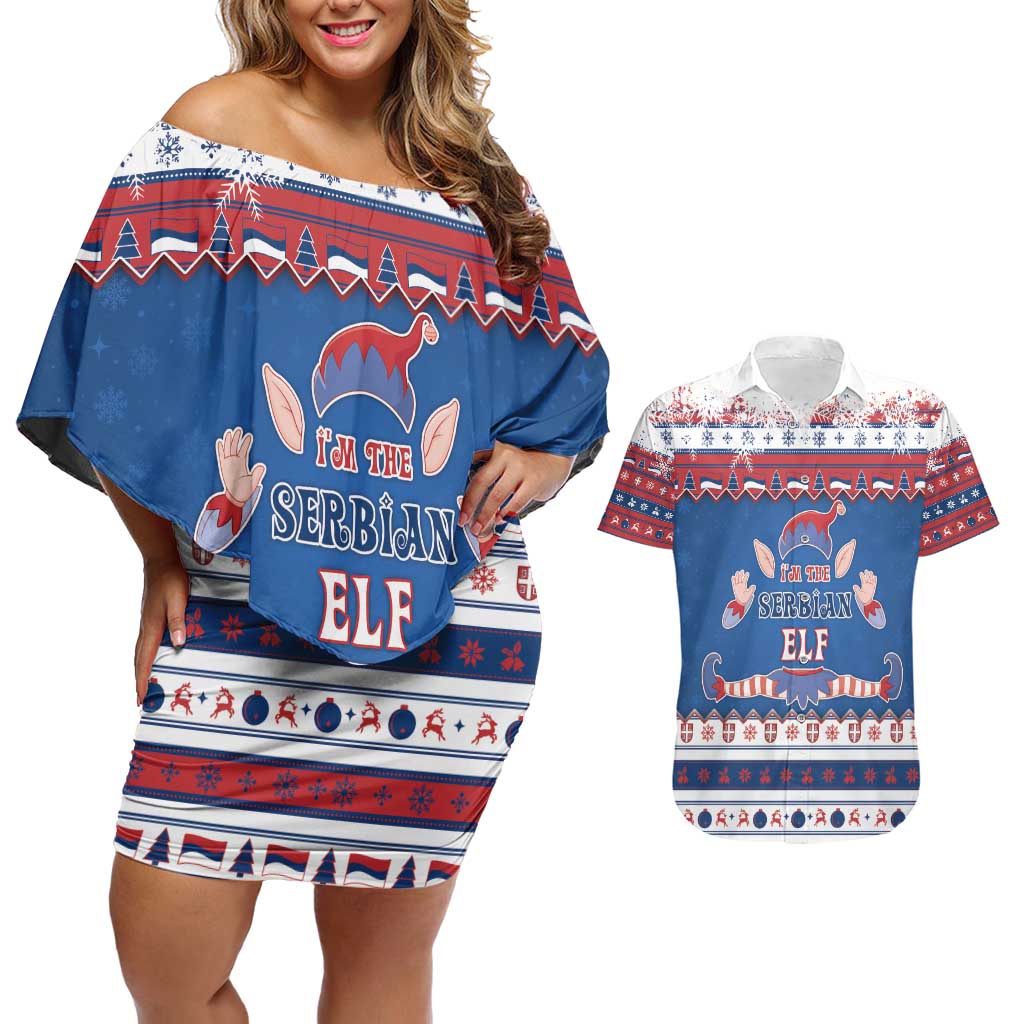 Serbia Christmas Couples Matching Off Shoulder Short Dress and Hawaiian Shirt I Am The Serbian Elf - Wonder Print Shop