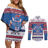 Serbia Christmas Couples Matching Off Shoulder Short Dress and Long Sleeve Button Shirt I Am The Serbian Elf - Wonder Print Shop