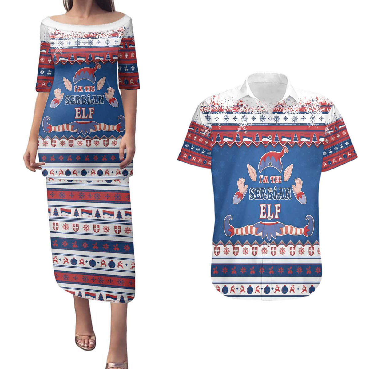 Serbia Christmas Couples Matching Puletasi and Hawaiian Shirt I Am The Serbian Elf - Wonder Print Shop