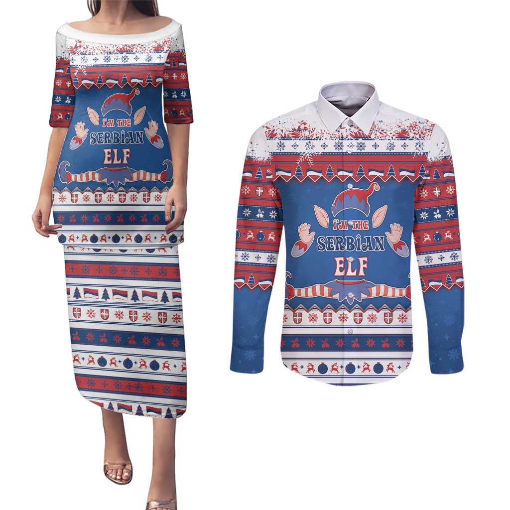 Serbia Christmas Couples Matching Puletasi and Long Sleeve Button Shirt I Am The Serbian Elf - Wonder Print Shop