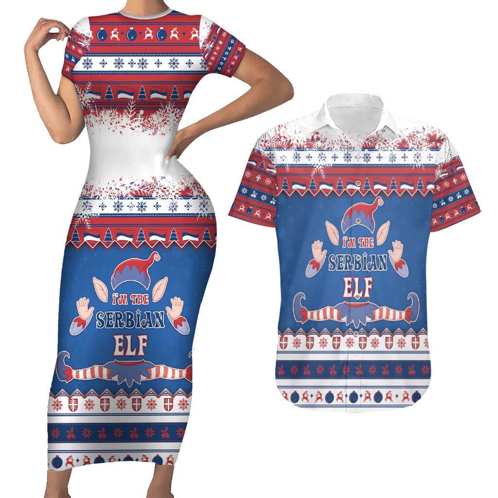 Serbia Christmas Couples Matching Short Sleeve Bodycon Dress and Hawaiian Shirt I Am The Serbian Elf - Wonder Print Shop