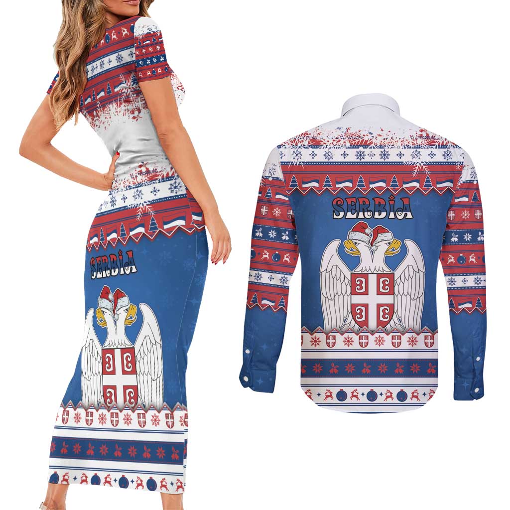 Serbia Christmas Couples Matching Short Sleeve Bodycon Dress and Long Sleeve Button Shirt I Am The Serbian Elf - Wonder Print Shop
