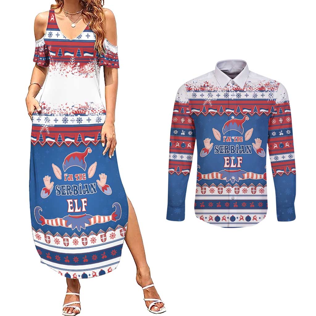 Serbia Christmas Couples Matching Summer Maxi Dress and Long Sleeve Button Shirt I Am The Serbian Elf - Wonder Print Shop