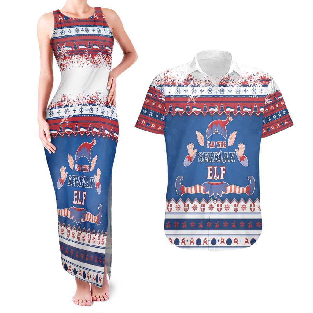 Serbia Christmas Couples Matching Tank Maxi Dress and Hawaiian Shirt I Am The Serbian Elf - Wonder Print Shop