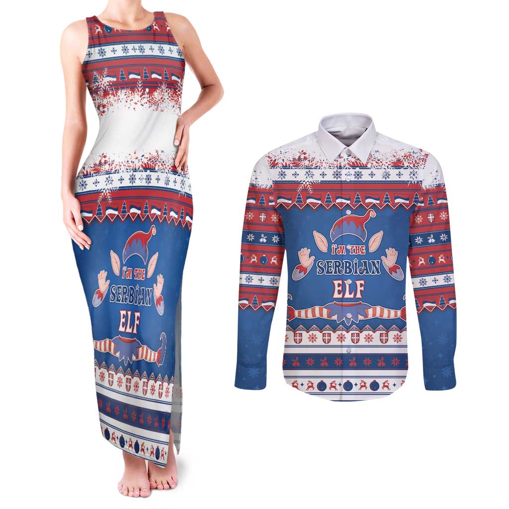 Serbia Christmas Couples Matching Tank Maxi Dress and Long Sleeve Button Shirt I Am The Serbian Elf - Wonder Print Shop