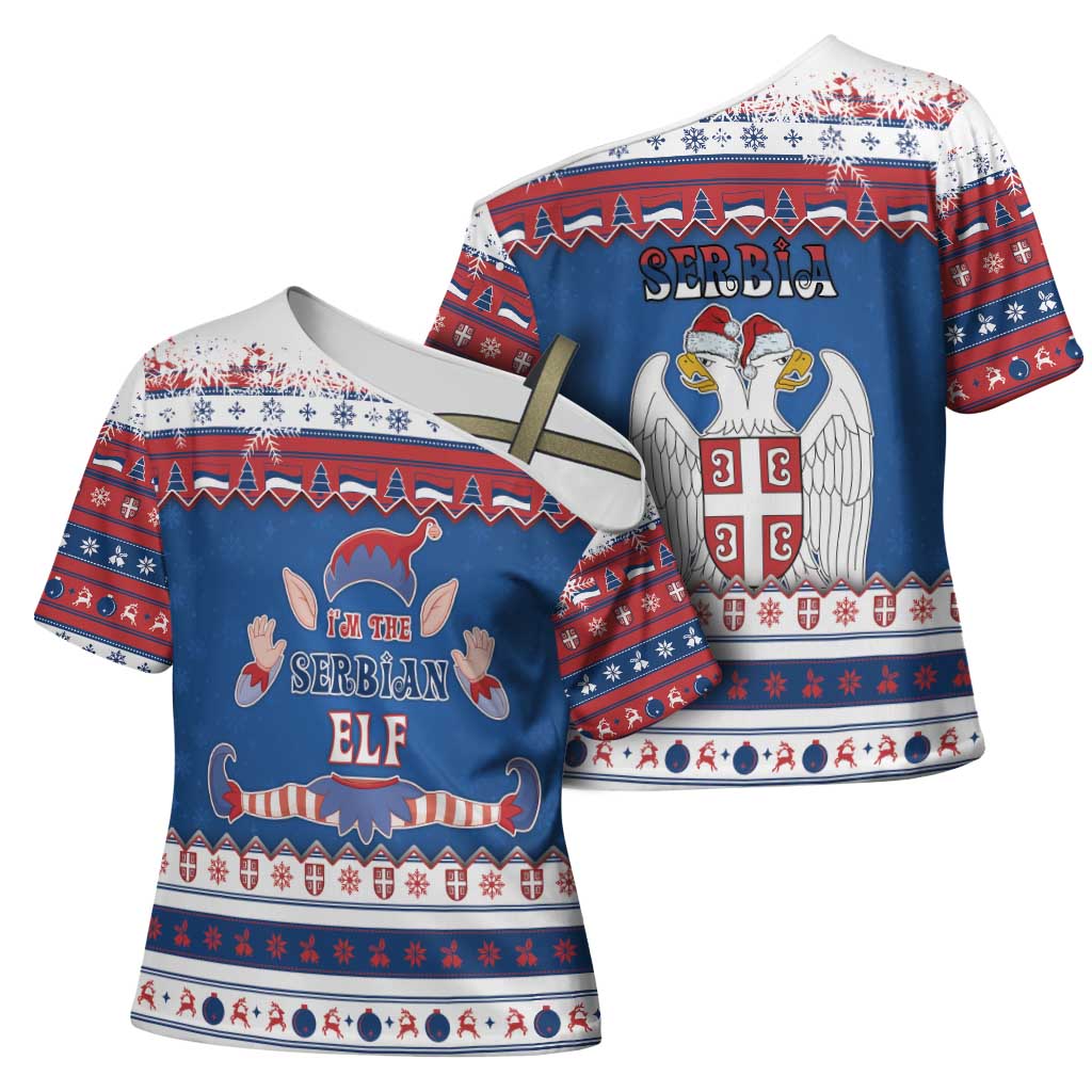 Serbia Christmas Cross Shoulder Shirt I Am The Serbian Elf - Wonder Print Shop