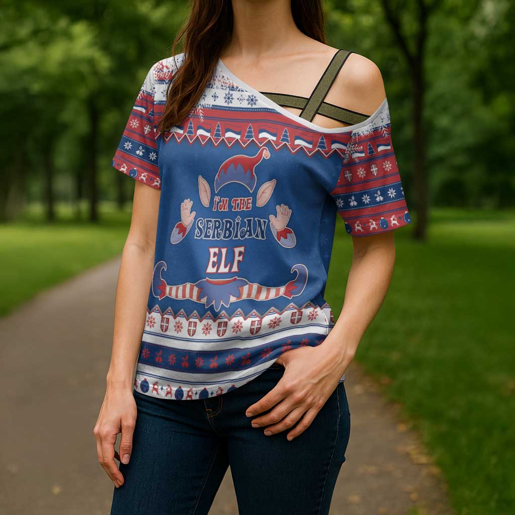 Serbia Christmas Cross Shoulder Shirt I Am The Serbian Elf - Wonder Print Shop