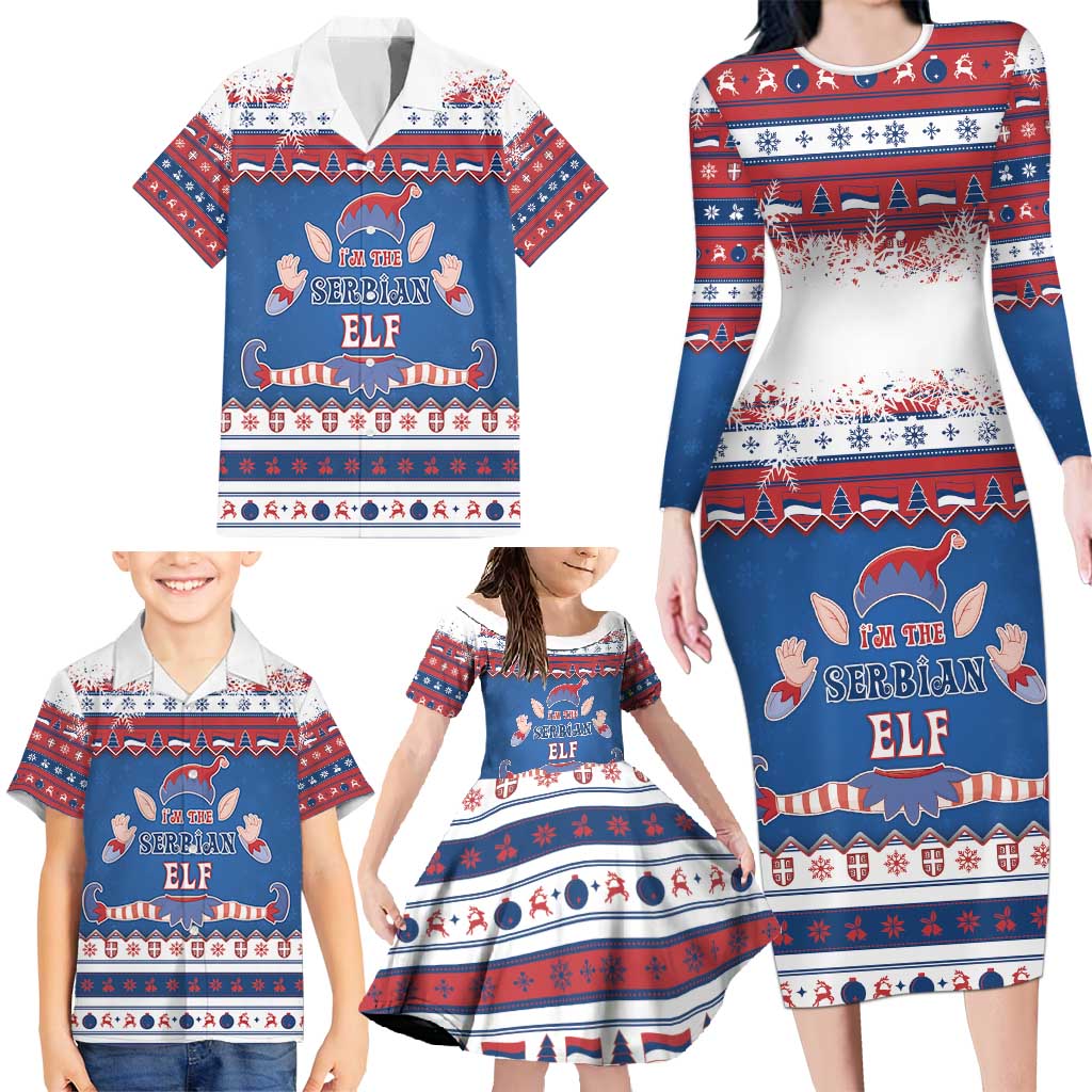 Serbia Christmas Family Matching Long Sleeve Bodycon Dress and Hawaiian Shirt I Am The Serbian Elf - Wonder Print Shop