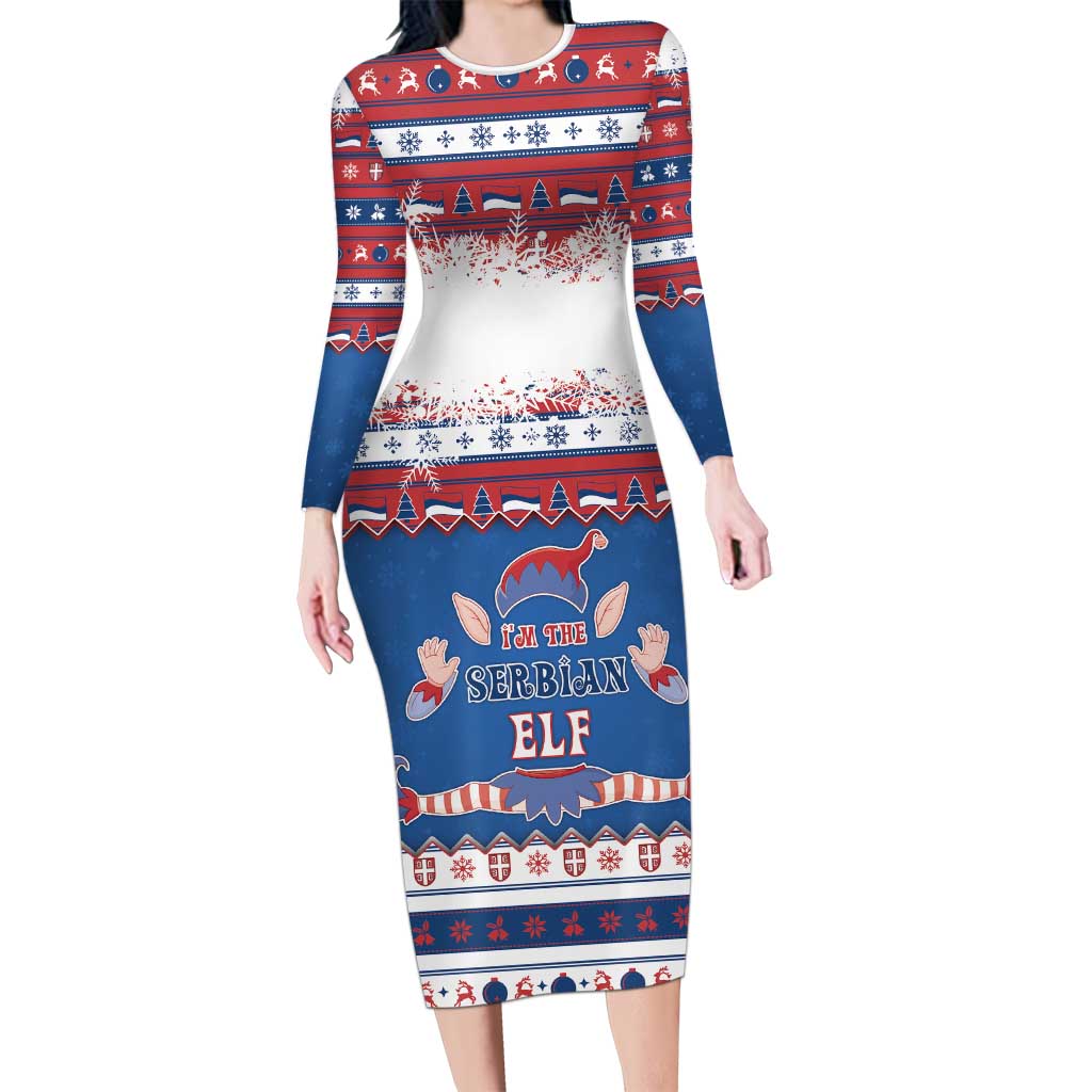 Serbia Christmas Family Matching Long Sleeve Bodycon Dress and Hawaiian Shirt I Am The Serbian Elf - Wonder Print Shop