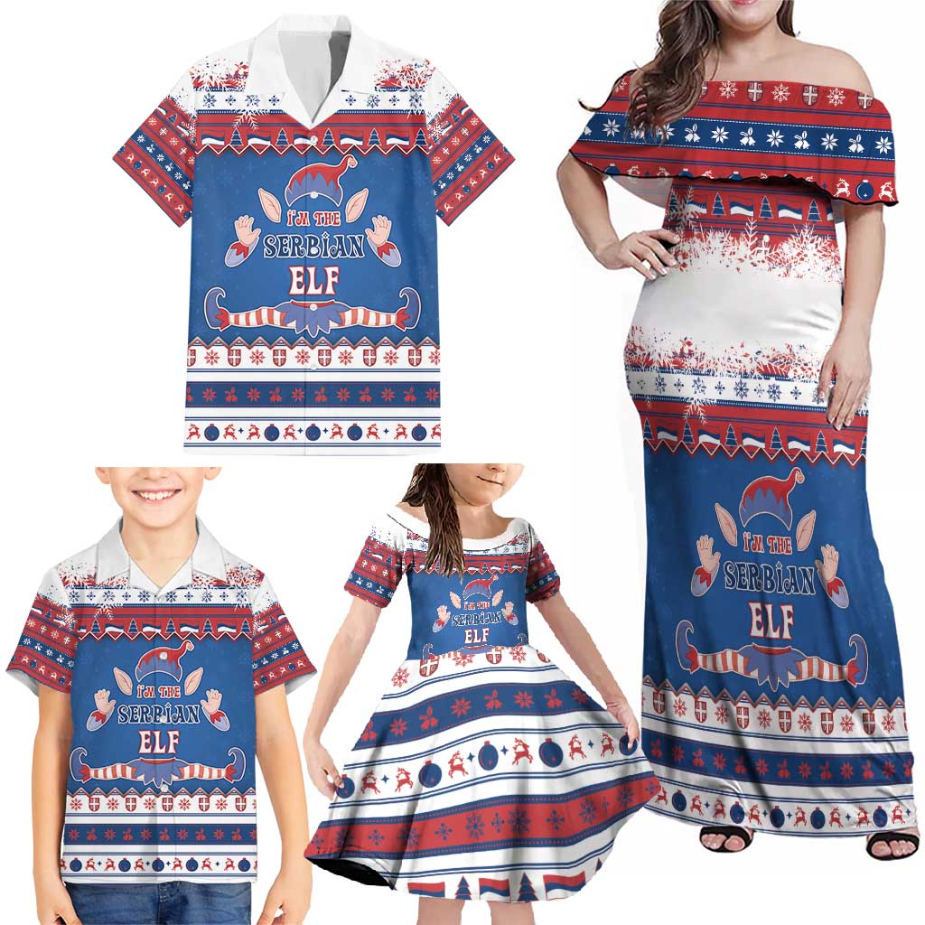 Serbia Christmas Family Matching Off Shoulder Maxi Dress and Hawaiian Shirt I Am The Serbian Elf - Wonder Print Shop