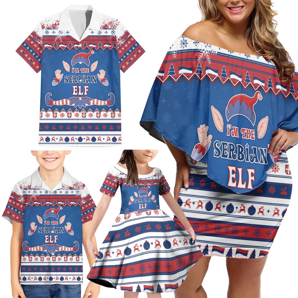 Serbia Christmas Family Matching Off Shoulder Short Dress and Hawaiian Shirt I Am The Serbian Elf - Wonder Print Shop