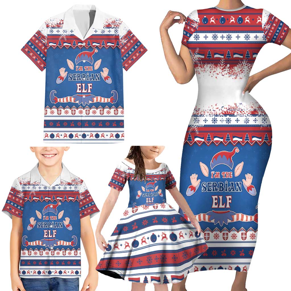 Serbia Christmas Family Matching Short Sleeve Bodycon Dress and Hawaiian Shirt I Am The Serbian Elf - Wonder Print Shop