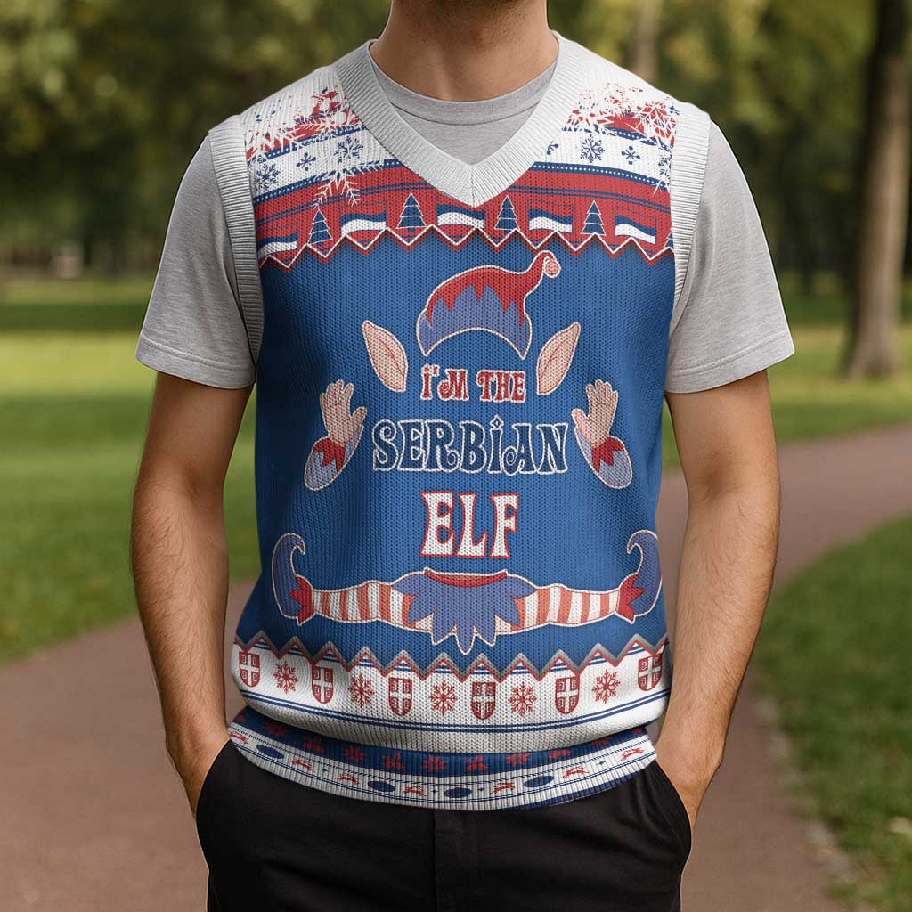Serbia Christmas Knitted V-Neck Vest I Am The Serbian Elf - Wonder Print Shop