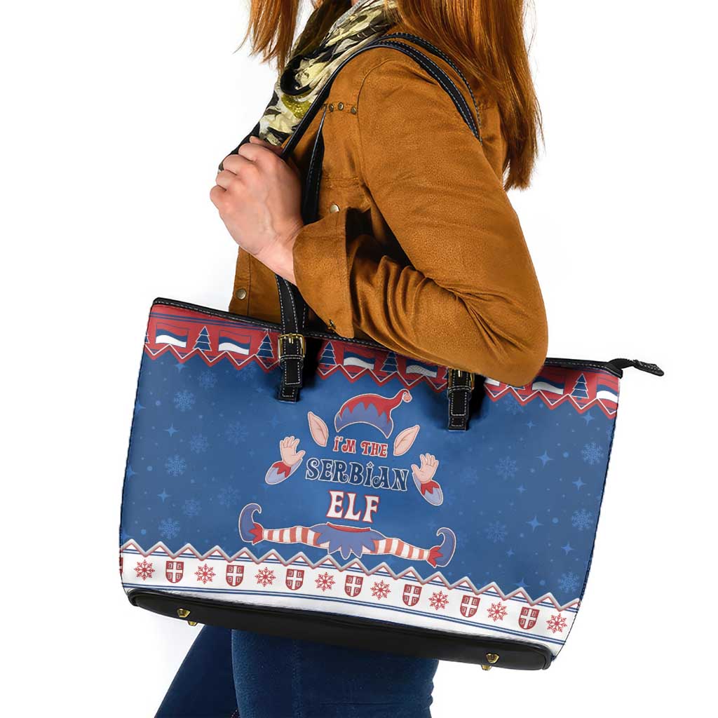 Serbia Christmas Leather Tote Bag I Am The Serbian Elf - Wonder Print Shop